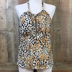 Mynah Swimsuit Womens 16W Tan Black Animal Print Eucalyptus Tankini Bottom Set